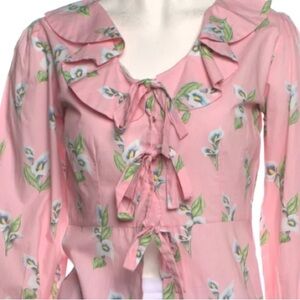 BATSHEVA NWOT
Nia Pink Floral Ruffle Tie-Front Blouse Size 2 US XS Cottagecore